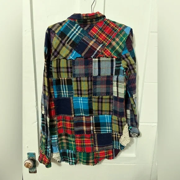Free People Patchwork Lost In Plaid Flannel Shirt - Picture 2 of 4